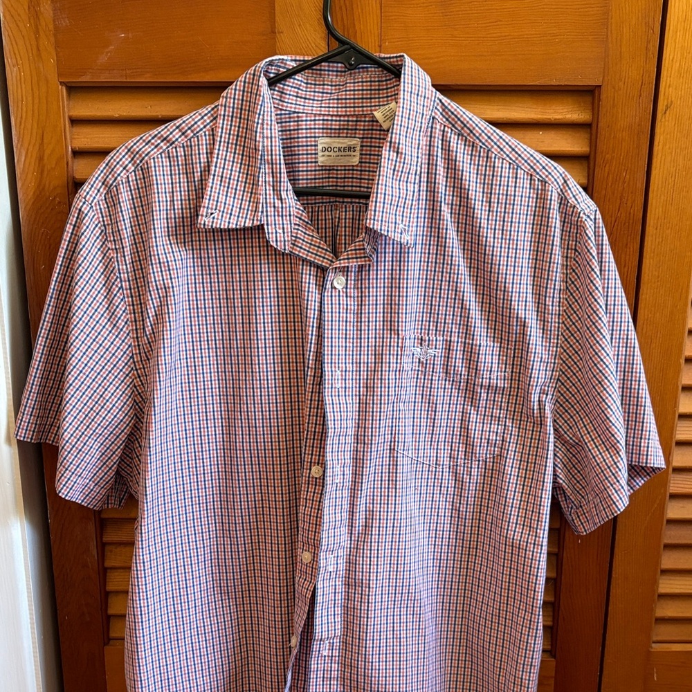 Dockers Men's Orange and Blue Plaid Button-Down Shirt